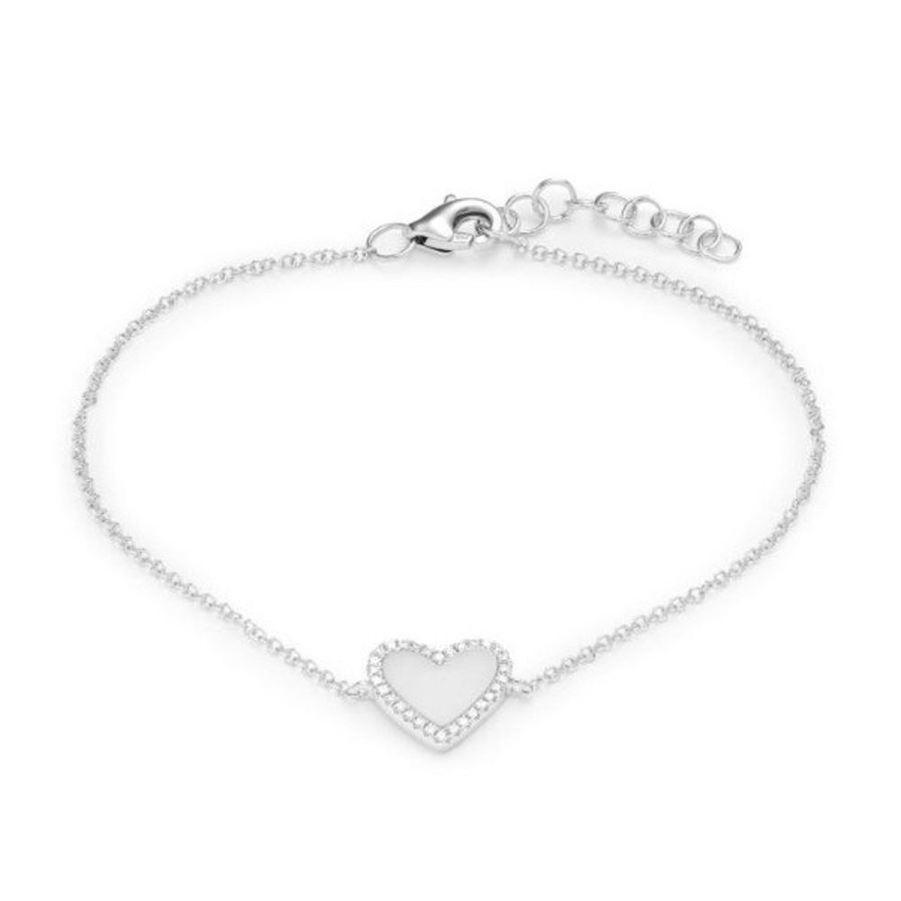 14K White Gold, Pink Opal & Diamond Heart Bracelet Saks Fifth Avenue